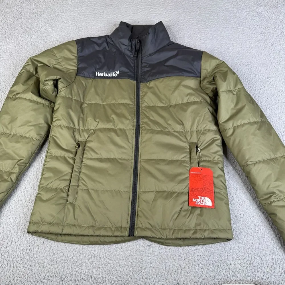 THE NORTH FACE Puffer Jacket Men Small Burnt Olive Green Everyday Insulated Logo